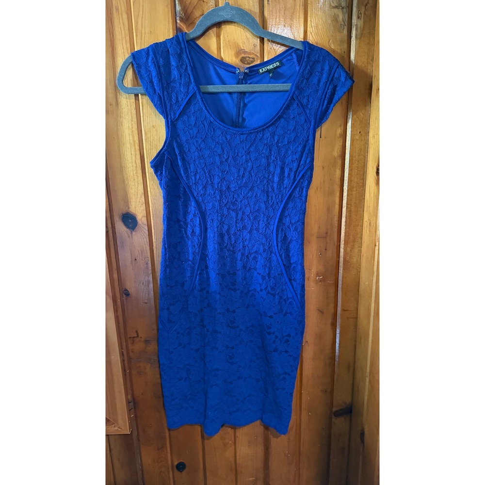 Express Blue Lace Bodycon Dress Cap Sleeve Party‎ Cocktail Size 6